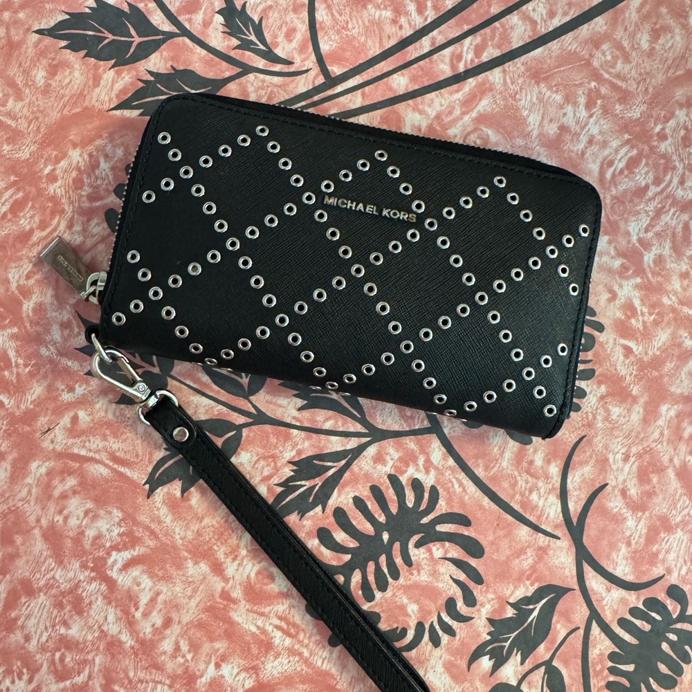 Michael Kors Black Studded Wristlet Wallet